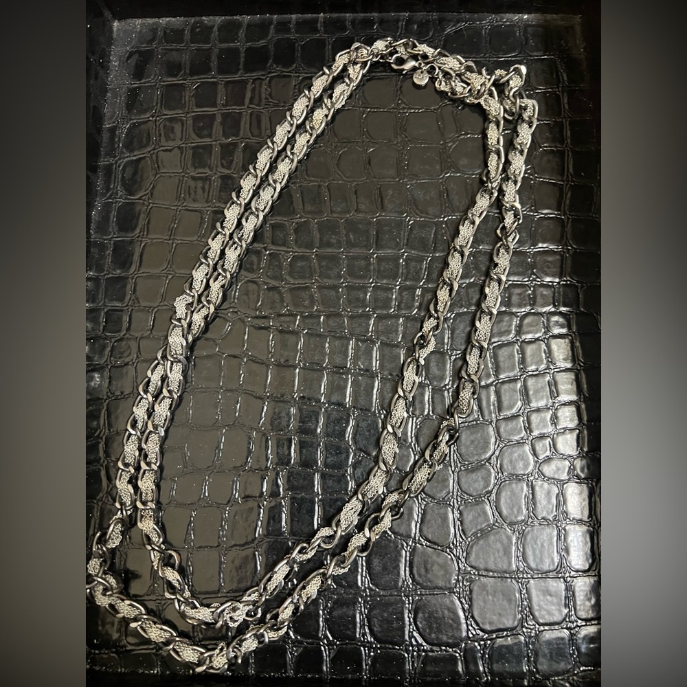 LOFT Black and Silver Chain Link Mesh Necklace